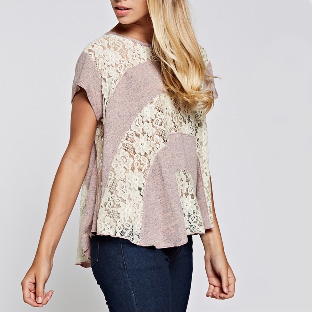 Loose Knit Top Ruffle Flowy Loose Lace Top, Blush - Picture 3 of 4